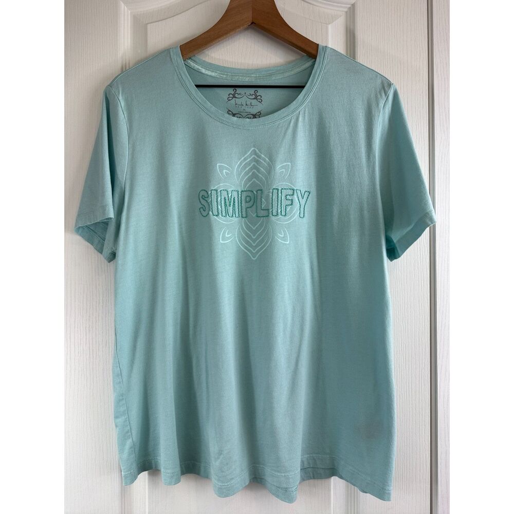 Nicole Miller Women's Blue Embroidered Simplify Tee Top Short Sleeve Size XL